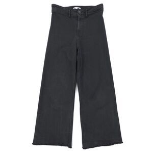 ZARA High Rise Marine Jeans 70s Wide Leg Ankle Crop Raw Hem Sailor Boho Black 12